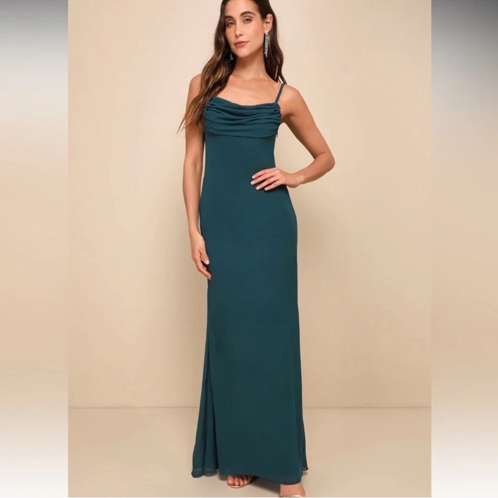 NWT! Lulu’s Captivated Cowl Neck Gown Emerald Green 10 Bridal Bridesmaid Wedding
